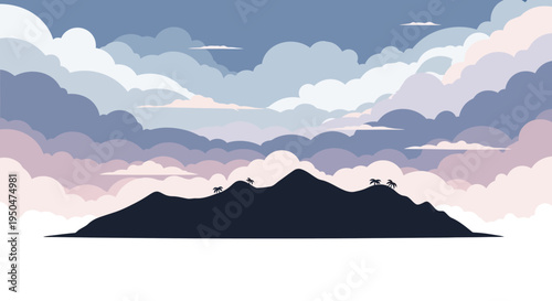 Silhouette Mountain Animals Sky Clouds