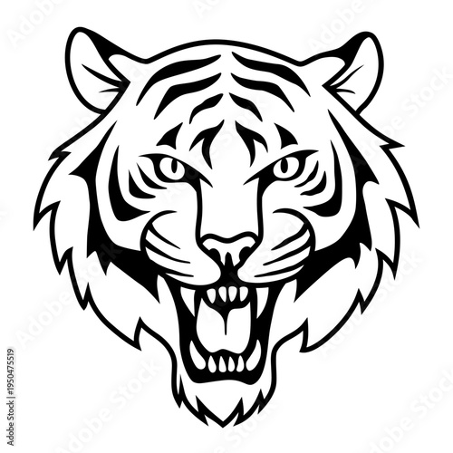 Tiger head icon in black and white. Tiger head design