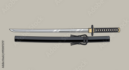 Japanese Katana Sword with Scabbard on a Neutral Background