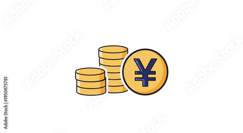 Japanese Yen Currency Symbol Coins Stacked Finance Concept