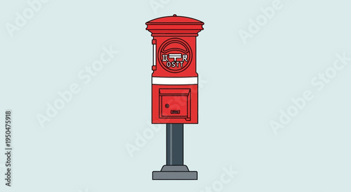 Red Japanese Post Box on a Light Blue Background