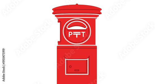 Red Post Box with PTT Logo, Classic Mailbox Design, Isolated on White