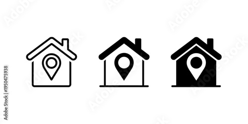 House icons with location pin inside  different styles