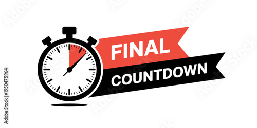Stopwatch timer with final countdown text on white background