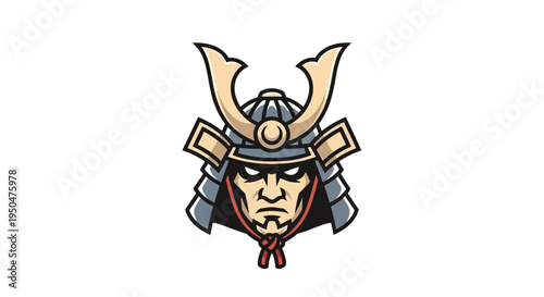 Samurai Warrior Helmet Icon, Japanese Warrior, Bushido Spirit, Fierce Face