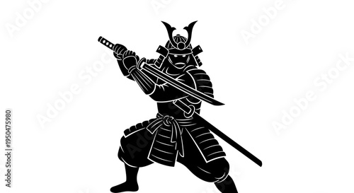 Silhouette of a Samurai Warrior in Traditional Armor Holding a Katana Sword
