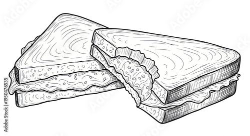 Hand-drawn sketch of two triangular sandwiches, one with a bite taken out.