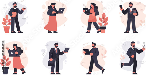 People in business attire engaged in work and leisure activities