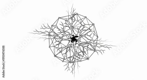 Detailed abstract illustration of a neural network structure in monochrome
