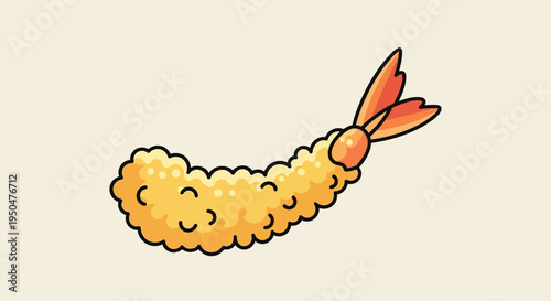 Cute Cartoon Shrimp Tempura Icon, Japanese Fried Seafood Character