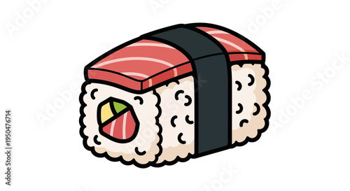 Cute Cartoon Sushi Roll with Salmon and Avocado
