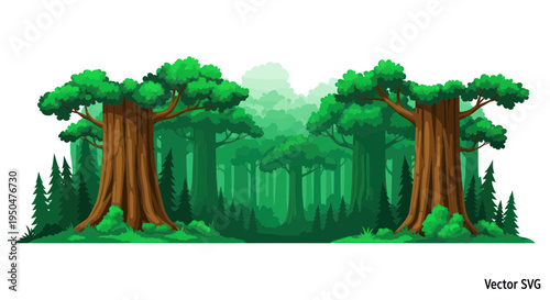 Pixel Art Forest Landscape with Giant Trees and Lush Greenery
