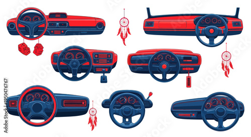 Retro Car Dashboard Collection: Steering Wheels, Instruments, and Dreamcatchers