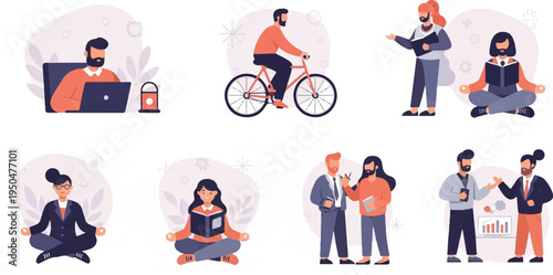 A montage of diverse individuals engaged in various activities, promoting productivity and well-being