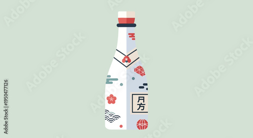 Japanese Sake Bottle Illustration