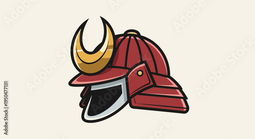 Japanese Samurai Helmet Icon - Traditional Warrior Armor Symbol
