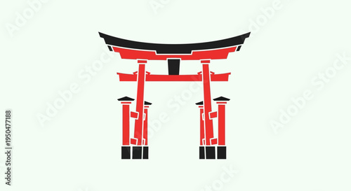 Japanese Torii Gate Silhouette - Red and Black Traditional Archway