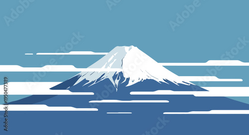 Mount Fuji Snow Peak Clouds Blue Sky Minimalist