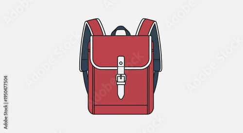Red Backpack, School Bag, Modern Design, Isolated on White Background, Vector Illustration