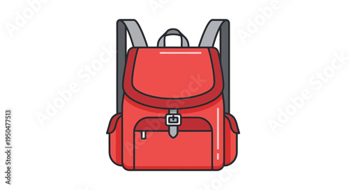 Red Backpack Icon, School Bag, Travel Luggage, Modern Design, Isolated on White