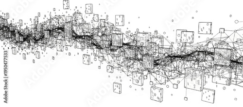 Abstract network of digital cubes and connecting lines