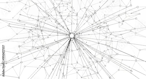 Abstract network of interconnected lines and circles radiating outwards