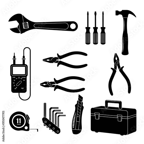 Professional Hardware and Maintenance Work Tools Silhouette