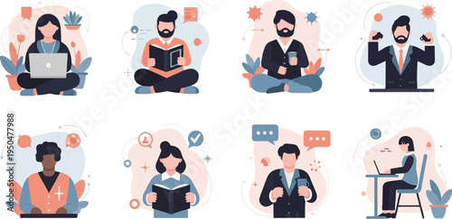 Diverse individuals engaged in productive activities, learning, and work