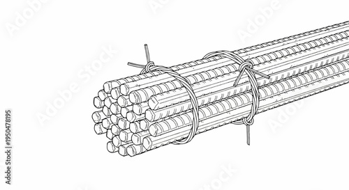 Bundled metal rods, reinforcing steel bars tied with wire
