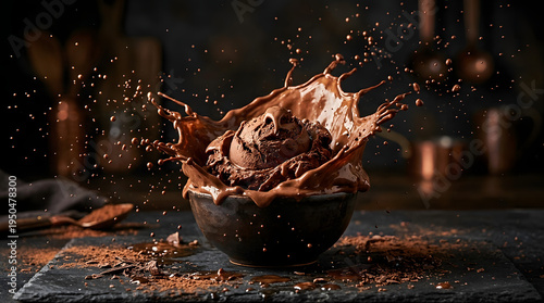 Luxury Chocolate Ice Cream Splash Macro Food Photography Commercial Image