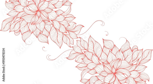 Delicate, flowing floral design with intricate petal details in soft coral and grey hues