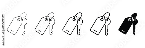 Door keys with identification tag for security home access and property management concept as icon vector illustration