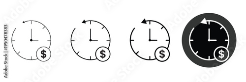 Time is money concept showing clock with dollar currency symbol for finance and banking as icon vector illustration set