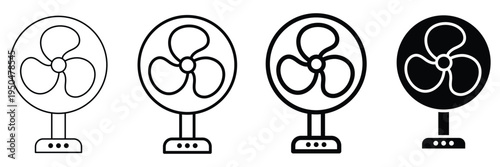 Electric desk fan for cooling and air circulation in home or office interior as icon vector illustration