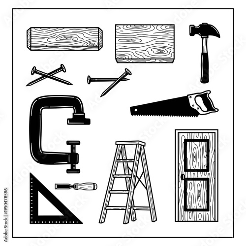 Woodworking Tools and Carpentry Workshop Equipment Vector