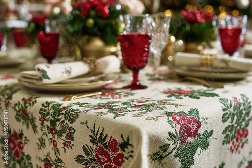 festive Christmas dining sheet table cover with red and green patterns