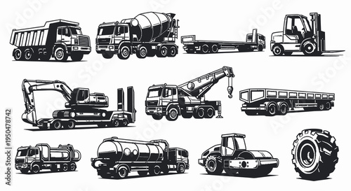 Heavy Construction Machinery and Industrial Transport Vehicle Set
