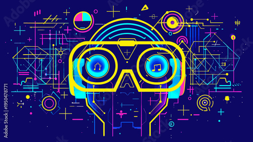 Abstract illustration of virtual reality headset with circuit board design