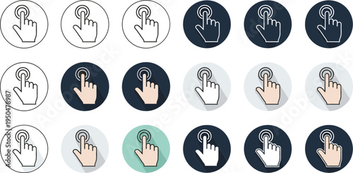 Hand Touch Tap Gesture Icon Set with Finger Press, Click, and Touchscreen Interaction Symbols for Mobile Apps, User Interface, and Digital Control Design