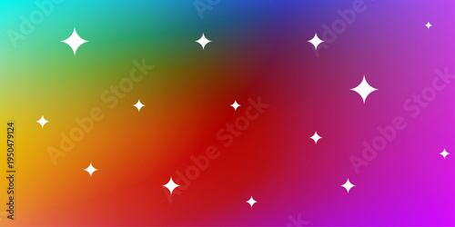 Abstract Vector Illustration Featuring Soft Rainbow Gradient Blurs and Shimmering Twinkle Stars Providing an Energetic Aesthetic for Creative Posters and Web Backgrounds