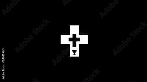 Minimalist Christian Cross and Chalice Icon on Black Background Representing Faith, Communion, and Spirituality