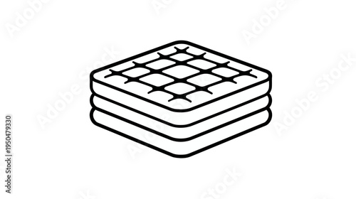 Black and white outline icon of three stacked quilted mattresses for bedding, sleep, comfort, or padding concept