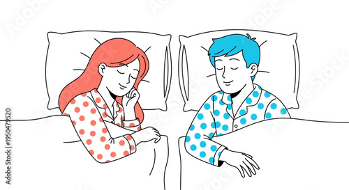 Peaceful illustration of a couple sleeping soundly in bed, depicting a quiet and comfortable night's rest at home