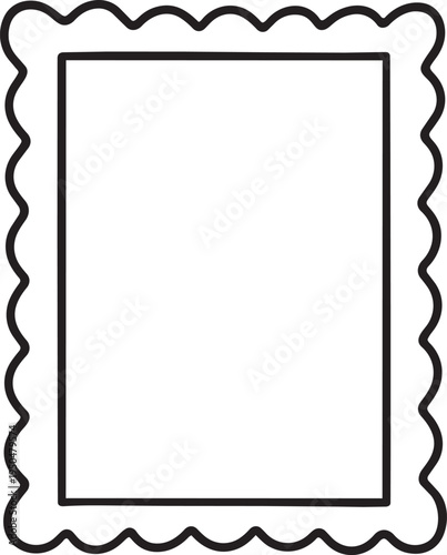 Hand drawn doodle frame rectangle border featuring wavy scalloped outer edge for vintage scrapbook photo picture decoration