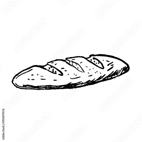 Baguette ink doodle, hand drawn French bread illustration, bakery whimsical brushstroke set. Long wheat loaf, grain dough bun vintage art, rustic pastry. Healthy snack, crispy baguette doodle deco