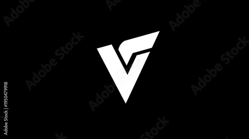 Modern minimalist geometric letter V monogram logo concept on black background, stylized initial mark, elegant graphic element for branding