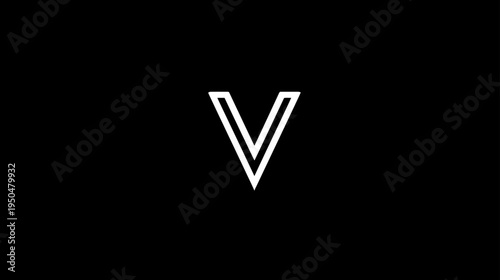 Sleek Modern White Geometric Letter V Design on Deep Black Background. Abstract Alphabet Initial for Branding & Technology.