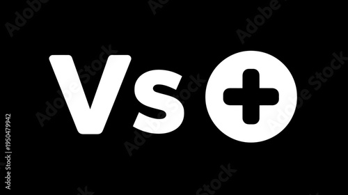 Vs (Versus) text with a circled plus sign, representing comparison, competition, choice, or contrast between options.