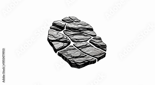 Fragmented rock formation with layered striations and deep cracks