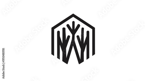Free Download Modern Abstract Hexagonal Icon with Stylized Tree Branches. Minimalist Geometric Nature Symbol for Eco-Friendly Design - GFXLoad